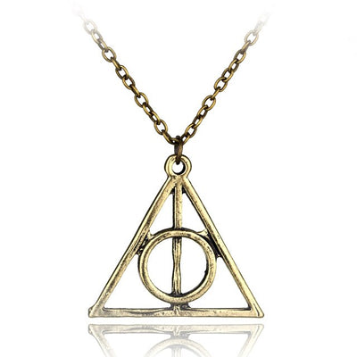 Hot Fashion Long Necklaces Deathly Hallows Pendant Necklace Triangle Rotatable Necklace Time Converter Hourglass Movie Jewelry