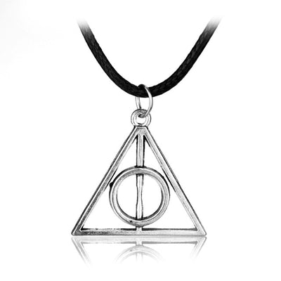 Hot Fashion Long Necklaces Deathly Hallows Pendant Necklace Triangle Rotatable Necklace Time Converter Hourglass Movie Jewelry