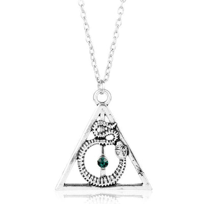 Hot Fashion Long Necklaces Deathly Hallows Pendant Necklace Triangle Rotatable Necklace Time Converter Hourglass Movie Jewelry