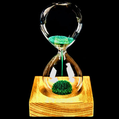 Wood+glass + Iron Powder Sand Iron Flowering Magnetic Hourglass with Packaging Hourglass 13.5 * 5.5cm Wooden Seat 8 * 8 * 2cm