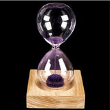 Wood+glass + Iron Powder Sand Iron Flowering Magnetic Hourglass with Packaging Hourglass 13.5 * 5.5cm Wooden Seat 8 * 8 * 2cm