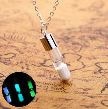 Glow In The Dark hourglass Necklace Glass Pendant Necklace Silver Chain Luminous Jewelry Women Gifts Gem Accessories