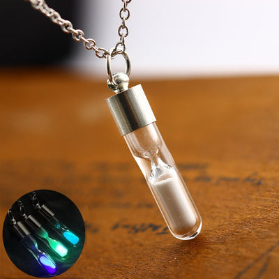 European and American fashion creative luminous hourglass pendant accessory personalized wild glass necklace Personality pendant