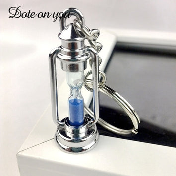 2017 Cute Metal Lamp Shape Hourglass Key Chain Ring Keychain Creative Trinket Novelty Item Best Charm Gift Women Men Couple BLUE