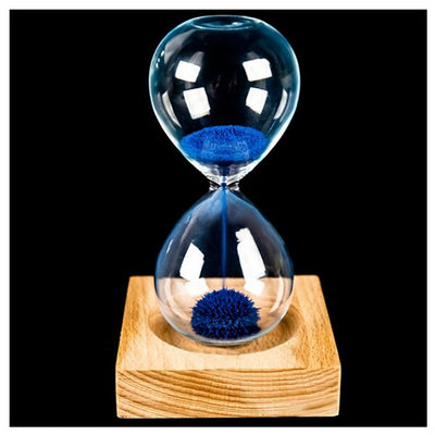 wood+glass + iron powder sand iron flowering magnetic hourglass with packaging hourglass 13.5 * 5.5cm wooden seat 8 * 8 * 2cm