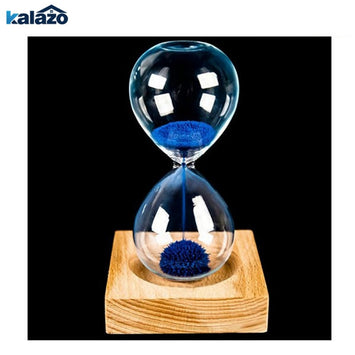 wood + glass + iron powder sand iron flowering magnetic hourglass 13.5 * 5.5cm wooden seat with packaging Gift