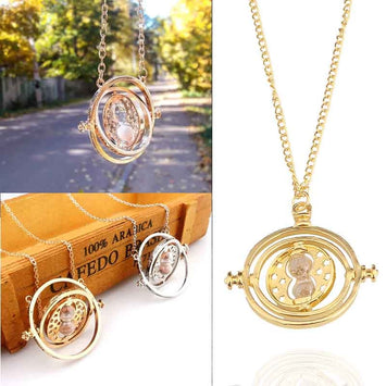 20pcs/lot Time Turner Necklace Chain Deathly Hallows Silver Gold Hourglass Time Converter Fashion Jewelry For Women Girl Gifts