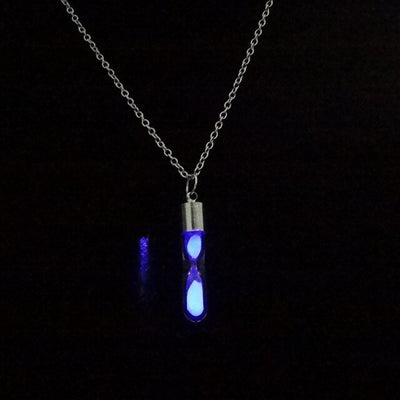 Luminous Jewelry Women Gifts Gem Accessories Glow In The Dark hourglass Necklace Glass Pendant Necklace Silver Chain